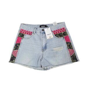 Desigual High Rise Denim Shorts, Embroidered, Sequin, Jeans, Boho, 40/US 6